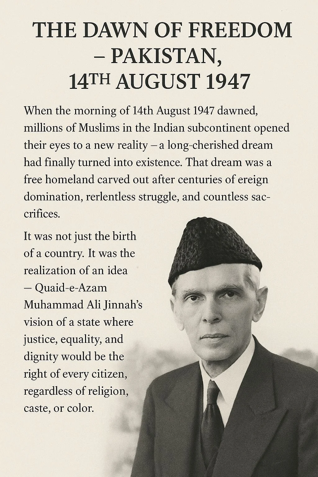 The Dawn of Freedom – Pakistan, 14th August 1947